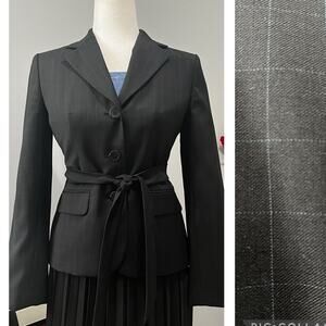 NEW Ann Taylor Loft Pinstripe Plaid Career Suit Belted Blazer Jacket 2P NWOT